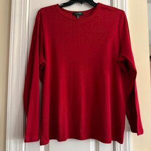LRL Lauren red knit long sleeve top. Embroidered chest logo.  Size 2X